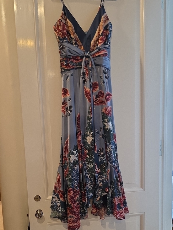 PatBO Dresses & Skirts - PatBO Blue Floral V-Neck Maxi Dress with Tie Front